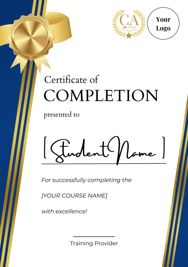Blue Academy Certificate of Course Completion Editable Template