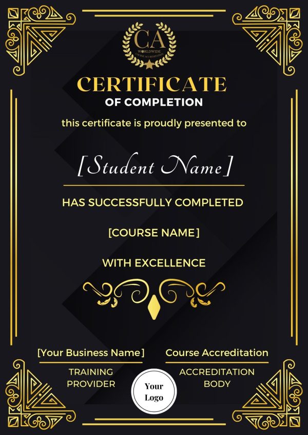 Gold Academy Certificate of Completion Editable Template