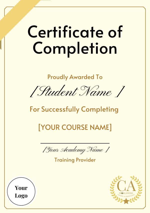 Yellow Academy Certificate of Course Completion Editable Template