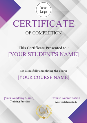 Purple Academy Certificate of Course Completion
