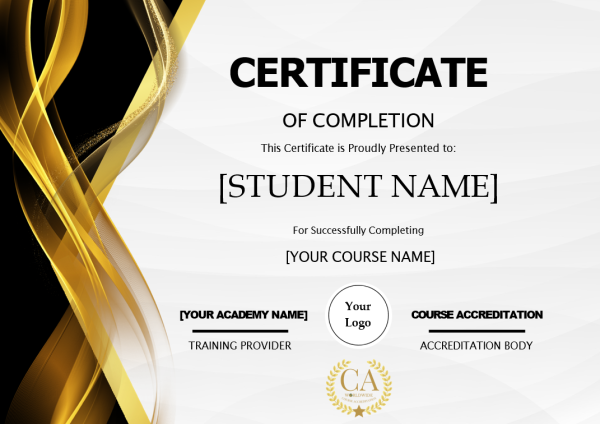 Landscape - White Gold Academy Certificate of Completion Editable Template
