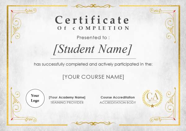 Landscape - Antique Style Grey Gold Academy Certificate of Course Completion