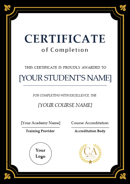 Black Outline Academy Certificate of Course Completion